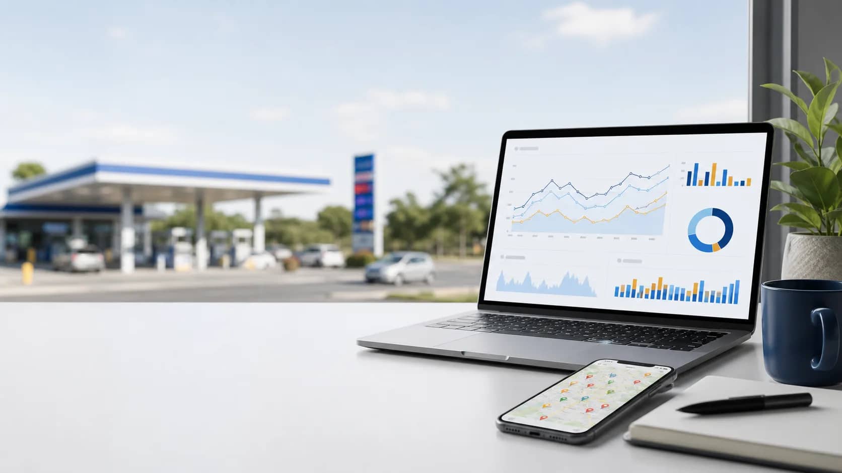 FuelRadar fuel price report dashboard with charts and station data