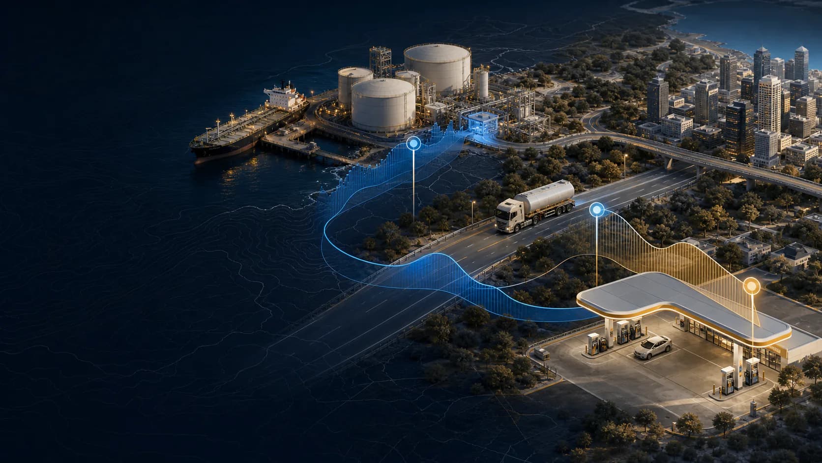 Fuel moving from a terminal to Australian roads and a service station